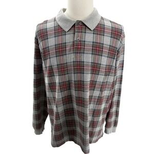 LL Bean Mens Tartan Plaid Long‎ Sleeve Cotton Polo Shirt Top XL